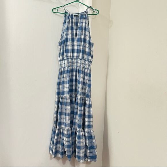 Ralph Lauren Plaid Tiered Cotton Halter Maxi Dress Size 10 - Picture 4 of 16